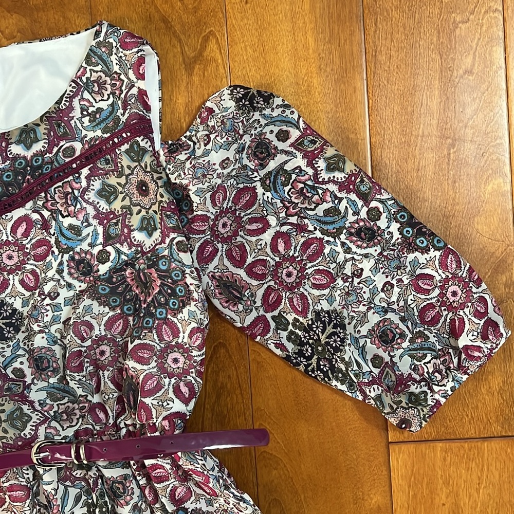 Amy’s Closet Burgundy Floral Cold Shoulder Dress Size 16 3/4 Sleeve Wedding - Picture 3 of 8